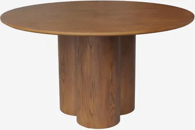 Produktbild von sweeek - Runder Esstisch Hevea-Holz und Eichenfurnier für 4 Personen Ø130 cm - Nussbaumfarben