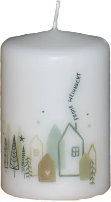 Produktbild von Weihnachtskerze "Häuschen - Frohe Weihnacht" 90 x Ø 60 mm, 1 Stück