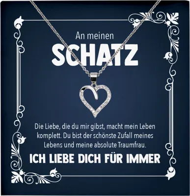 Produktbild von 22Feels Echt Silber Halskette - Frauen Geschenk Schmuck Set Hochzeitstag Valentinstag Ehefrau Freundin Jahrestag - Herz Anhänger, Karte