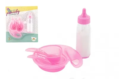 Produktbild von Puppenset Plastikflasche, Schüssel mit Besteck auf Karte
