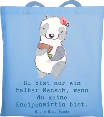 Produktbild von Mr. & Mrs. Panda Jutebeutel Kneipenwirtin Herz - Sky Blue - Geschenk, Spruch, Tote Bag, Shopping Tasche, Schultasche, Laptoptasche, Kneipe, Bar, Gaststätte, Uni