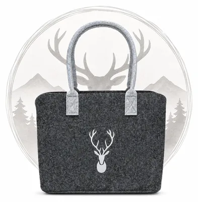 Produktbild von Filztasche Hirsch grau 30 x 15 x 23 cm – Geschenktasche aus Filz mit Hirsch-Motiv