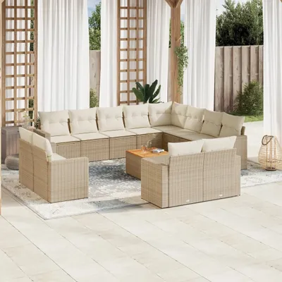 Produktbild von Design 13-tlg. Garten-Sofagarnitur mit Kissen Beige Poly Rattan, Gartenmöbel-Sets 2024 Neu