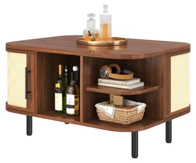 Productafbeelding van Salontafel met gevlochten oppervlak, gebogen vorm en een corpus van MDF