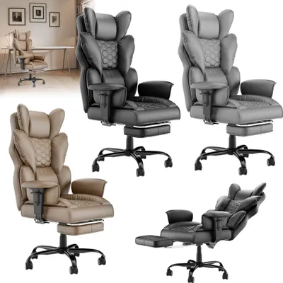 Obrázok produktu pre XINZI Ergonomická kancelárska stolička - Imitácia kože, vysoké operadlo, funkcia naklápania 155°, nosnosť 150 kg, čalúnené podrúčky pre kanceláriu (čierna)