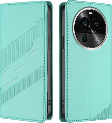 Produktbild von Hülle für Oppo Find X6 Pro, Kunstleder Brieftaschen Handyhülle mit Kartenfach und Standfunktion Türkis