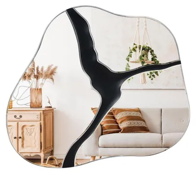 Obrázok produktu pre Zrkadlo na stenu, asymetrické, 80x70 cm, s nepravidelným tvarom, s podkladom z MDF, dekoratívne, vhodné do obývačky, kúpeľne alebo chodby