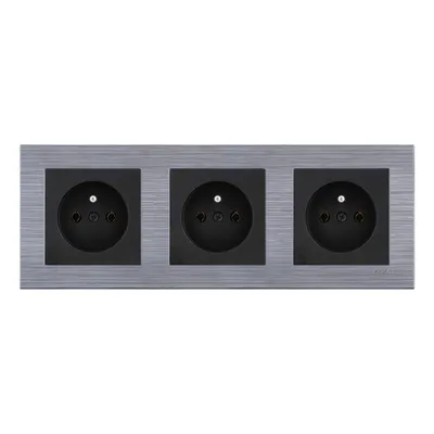 Image de 3 prises avec mise à la terre, noir + cadre triple COMFORT acier EXEN