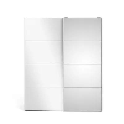 Produktbild von Veto Schiebetürenschrank B183 cm 1 Tür und 1 Spiegeltür weiß und weiß hochglanz.