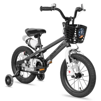 Produktbild von JOYSTAR Pluto 14 Zoll Kinderfahrrad mit beleuchteten Stützrädern, Korb, Flaschenhalter, Kinderfahrrad für Jungen und Mädchen 3-12 Jahre, Grau
