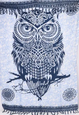Produktbild von Bali Batik Sarongkleid, Wickelrock, Sarong, Strand Tuch, Wandtuch - Eule/blau, Uni, Viskose, 160*100 cm, Sarongs & Tücher