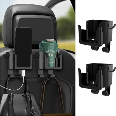 Immagine prodotto di Set di 2 organizer per auto - portabicchieri - supporto per telefono - tasca per il poggiatesta del sedile posteriore