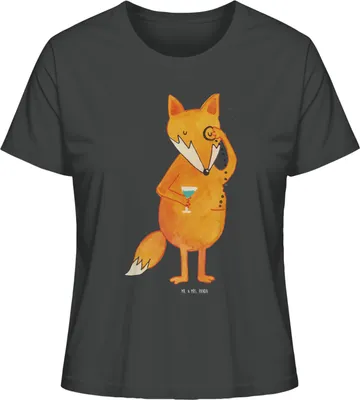 Produktbild von Mr. & Mrs. Panda Shirt Damen Fuchs Lord Größe M - Anthrazit - Geschenk, Motivation Spruch, Basic T-Shirt, Lustig, Oberteil, Schick, Baumwoll, Monokel, Neugierig, Cocktail