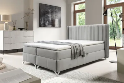 Produktbild von Boxspringbett Schlafzimmerbett DAMIEN 180x200cm Stoff Salvador Hellgrau