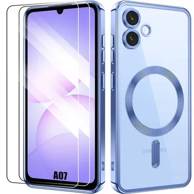 Image de Coque + 2 Verres Trempés pour Samsung Galaxy A07, Protection avec Cercle Magnétique et Film Caméra - Bleu