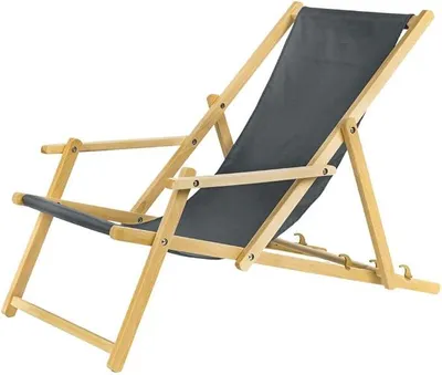 Imagen del producto de Silecomplaza: Silla reclinable plegable de madera de haya con reposabrazos. Tumbona ajustable en 3 posiciones, con capacidad de hasta 120 kg. Silla de playa, tumbona plegable para jardín o balcón, color gris