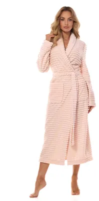 Produktbild von L&L – 2415 Bademantel Damen lang mit Schalkragen I Apricot, L