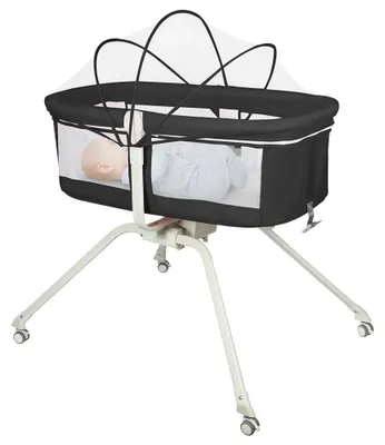 Image de Lit de voyage pour bébé - Lit 3-en-1 - Fonction balancelle - Matelas inclus - Réglage de l'inclinaison - Facilement pliable - 0-9 kg - Noir