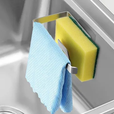 Produktbild von PolkaHome® Spülbecken-Organizer aus Edelstahl – Schwammhalter & Spültuchhalter zum Kleben, ohne Bohren, für Küchenspüle