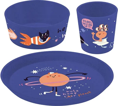 Produktbild von Koziol Geschirr-Set Connect Space 3-tlg., Teller, Schale, Becher, Kunststoff, Organic Blue, 8338746