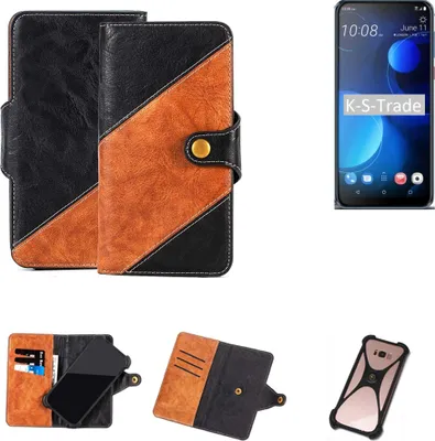 Produktbild von K-S-Trade Handyhülle Schutzhülle Bookstyle Case Wallet-Case kompatibel mit HTC Desire 19 Plus Handy Cover Bumper Klapphülle schwarz hellbraun 1x