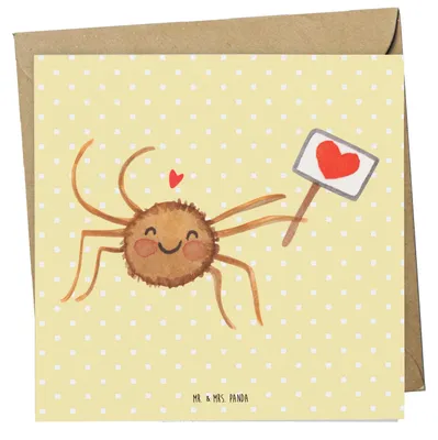Produktbild von Mr. & Mrs. Panda Glückwunschkarte Spinne Agathe Motivation - Gelb Pastell - Geschenk, Klappkarte, Dankeschön, anlasskarte, Liebe, Grußkarte, doppelkarte, faltkarte, Glück