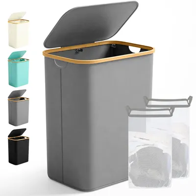 Productafbeelding van Ribelli Grote wasmand, 156 liter, inklapbare wasmand met 2 compartimenten en deksel