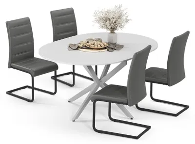 Produktbild von Esstisch-Set Vicco Loyd Weiß/Grau 120 x 120 cm mit 4 Esszimmerstühlen, Grau, Model 63009