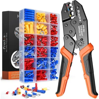 Produktbild von Crimpzange Kabelschuhe Set mit 370 Stk. 0,5-6 qmm Ratschenfunktion