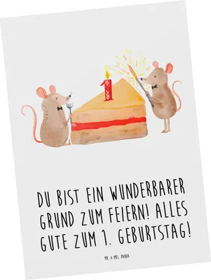Produktbild von Mr. & Mrs. Panda Grußkarte 1. Geburtstag Feiern - Weiß - Geschenk, Geburtstagsfeier, Kindergeburtstag, Fotokarte, Ansichtskarten, Alter, erster, Ansichtskarte, Postkarten