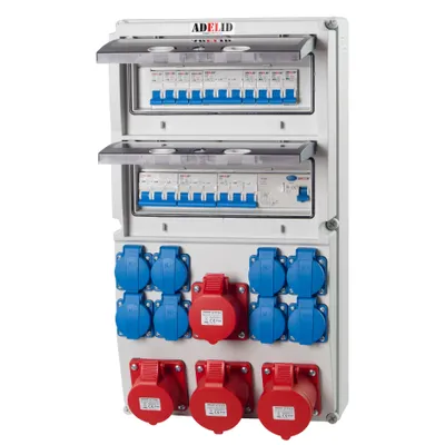 Produktbild von Baustromverteiler Wandverteiler 2x 32A 2x16A CEE Dose 8x230V Steckdose SCHUKO Komplett FI LS Schalter