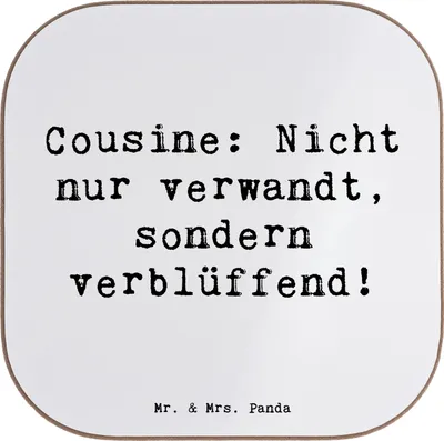 Produktbild von Mr. & Mrs. Panda Tassenuntersetzer Spruch Cousine Wunder - Weiß - Geschenk, bieruntersetzer, Coaster, Familie, Untersetzer für Gläser, Einzigartig, Erinnerungen, Glas