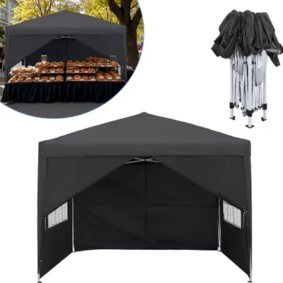 Produktbild von LZQ 2,5x2,5m Faltpavillon Pavillon Faltbar mit 4 Seitenwänden, Gartenpavillon Gartenzelt, wasserdicht, UV-Schutz, Partyzelt, inkl .Tasche, Dunkelgrau