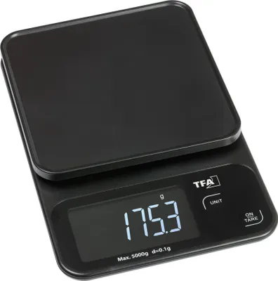 Obrázek produktu pro TFA 50.2009.01 Digitální kuchyňská váha Cookie Přesná váha Funkce tárování Skleněný povrch LED displej do 5 kg