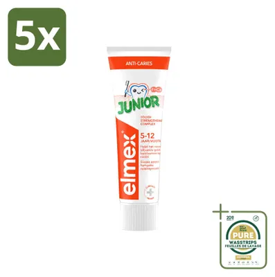 Productafbeelding van 5 x Elmex Junior tandpasta - voor kinderen van 5-12 jaar - 75 ml - voordeelverpakking - 5 stuks