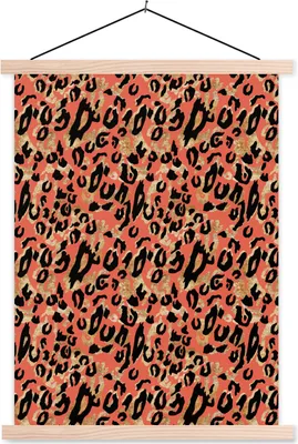 Produktbild von MuchoWow® Textilposter Pantherdruck - Muster - Gold 120x160 cm mit holzfarbenen Rahmen - Plakatkarton