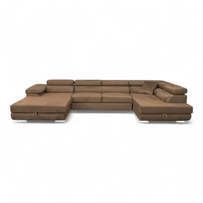 Produktbild von Sofiland Aller U-Form Ecksofa XXL Schlaffunktion 2 Bettkästen Hellbraun Rechts