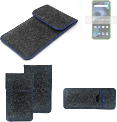 Produktbild von K-S-Trade Handy-Hülle Schutz-Hülle kompatibel mit Blackview BV5200 Filztasche Pouch Tasche Case Sleeve Filzhülle dunkelgrau, blauer Rand