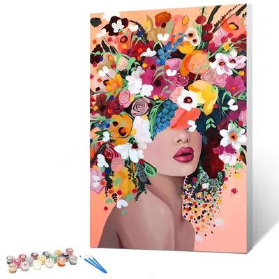 Malen nach Zahlen Set 30x40 cm Blumenmädchen mit Rahmen