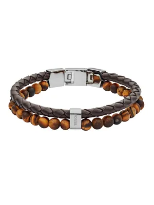 Produktbild von FOSSIL Armband Vintage Casual Leather Bracelet Tiger Eye Brown dunkelbraun