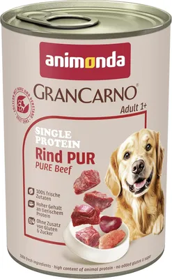Produktbild von animonda GranCarno Hunde Nassfutter Single Protein Rind pur (6 x 400g), getreidefreies Hundenassfutter ohne Zucker, für ausgewachsene Hunde, mit frischem Rindfleisch und Innereien