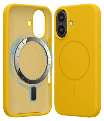 Produktbild von kwmobile Handyhülle für Apple iPhone 16 - Hülle für MagSafe - Hülle für iPhone 16 Case - Silikon Rückseite magnetisch in Strahlend Gelb