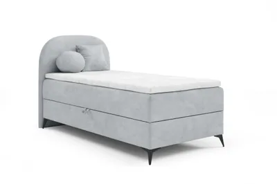 Produktbild von Boxspringbett 100x200cm JASMINE von ANTONIO mit Bettkästen und Topperr, Einzelbett mit Bonell Federkernmatratze, Härtegrad H4, Jugendbett, Samtbezug in Hellgrau