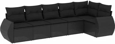 Produktbild von vidaXL 6-tlg. Garten-Sofagarnitur mit Kissen Schwarz Poly Rattan