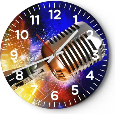 Produktbild von Wanduhr - Rund - Glasuhr - Mikrofon Musik Sänger - 30x30cm - Schleichendes Uhrwerk - Lautlos - zum Aufhängen bereit - Dekoration Modern - Wanddekoration aus Glas - C4AR30x30-0450