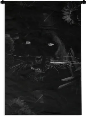 Produktbild von MuchoWow® Wandteppich Wandbehang Botanischer Panther auf schwarzem Hintergrund - schwarz und weiß 60x90 cm Tapisserie Dekoration Wandtuch - Foto-Teppich - Abwaschbar