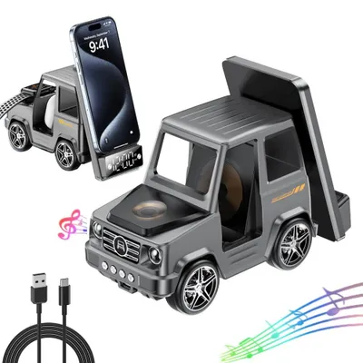 Produktbild von Wireless Charger, 6 in 1 Induktive Ladestation Schnellladegeraet 15W Magnetisches Kabelloses Ladegeraet mit Bluetooth-Lautsprechern,Wecker und LED-Licht,fuer iPhone, Samsung, Huawei, Xiaomi, Apple Watch, AirPods,Grau
