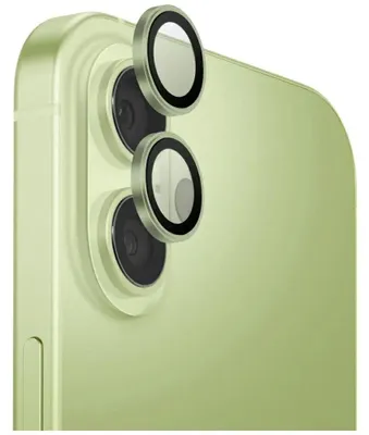 Productafbeelding van Glazen lensbeschermer voor camera, Uniq Optix. Aluminium camera lensbescherming voor iPhone 17, met applicator, kleur: groen
