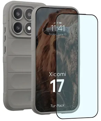Produktbild von Robuste Handyhülle + gehärtetem Glas für Xiaomi 17, Bizon Tur Pack, Hellgrau