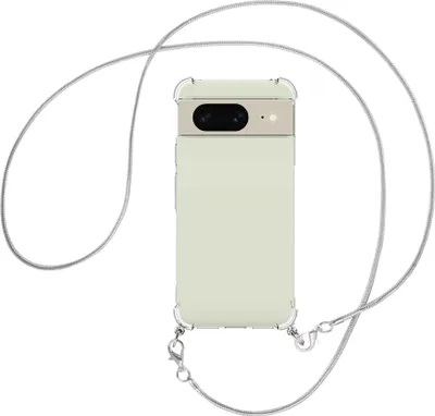 Produktbild von Handykette Backcover-Schutzhülle mit Band (Metall silberfarben) für Google Pixel 8 (6.2'') - silberfarbene Snake-Kette